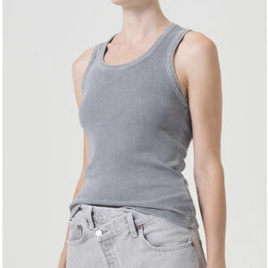 Agolde Womens Ribbed Poppy Tank Top Gray $119 Evelvated Basics Anthropologie Med